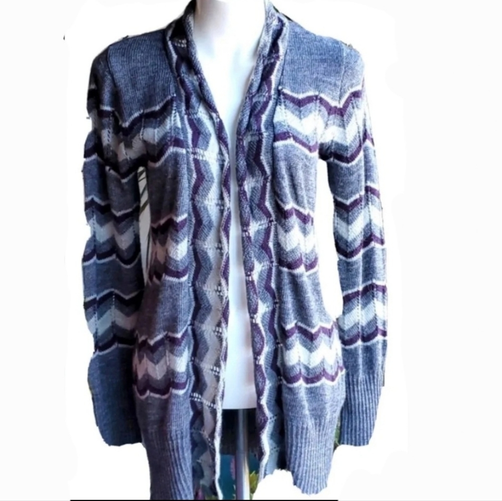 Lineamaglia Wool Alpaca Blend Chevron Open Cardigan Gray  Lavender Size Medium